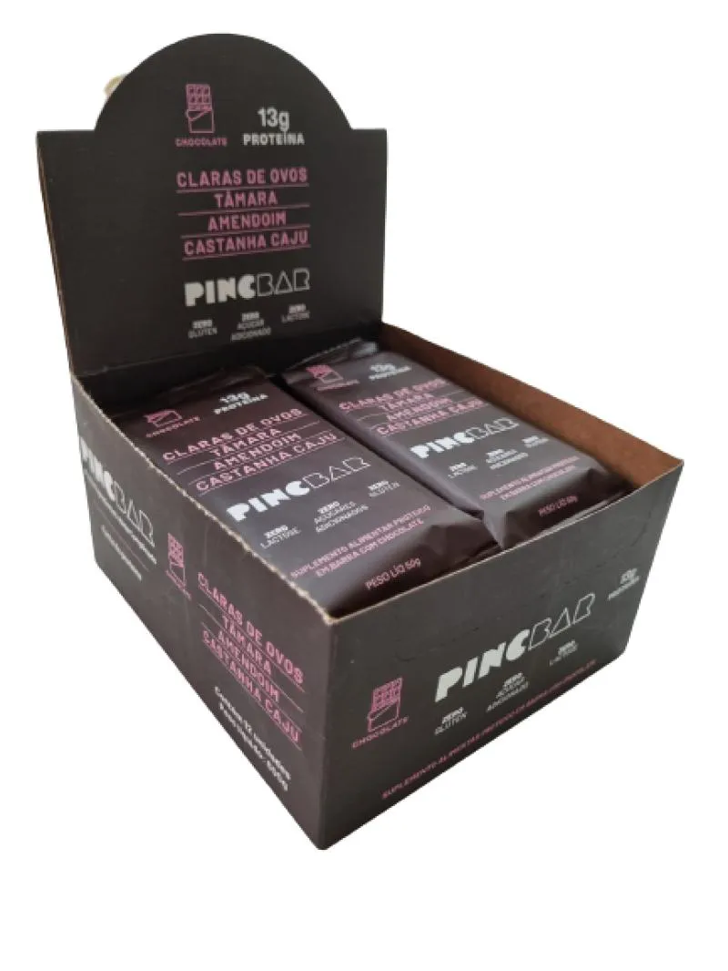 Barra de Proteína Chocolate Sem Açúcar 50g Pincbar 12 unidades