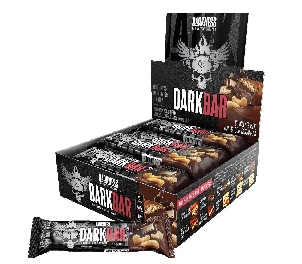 Dark Bar Caixa 8 unidades (720g) – Sabor: Choc. Meio Amargo C/ Castanhas – (nova Embalagem)