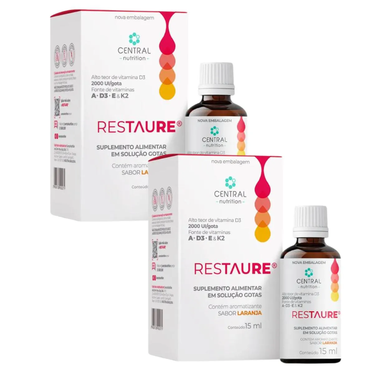 Kit 2 Restaure 15ml – Vitamina A, D3, e e K2 – Central Nutrition