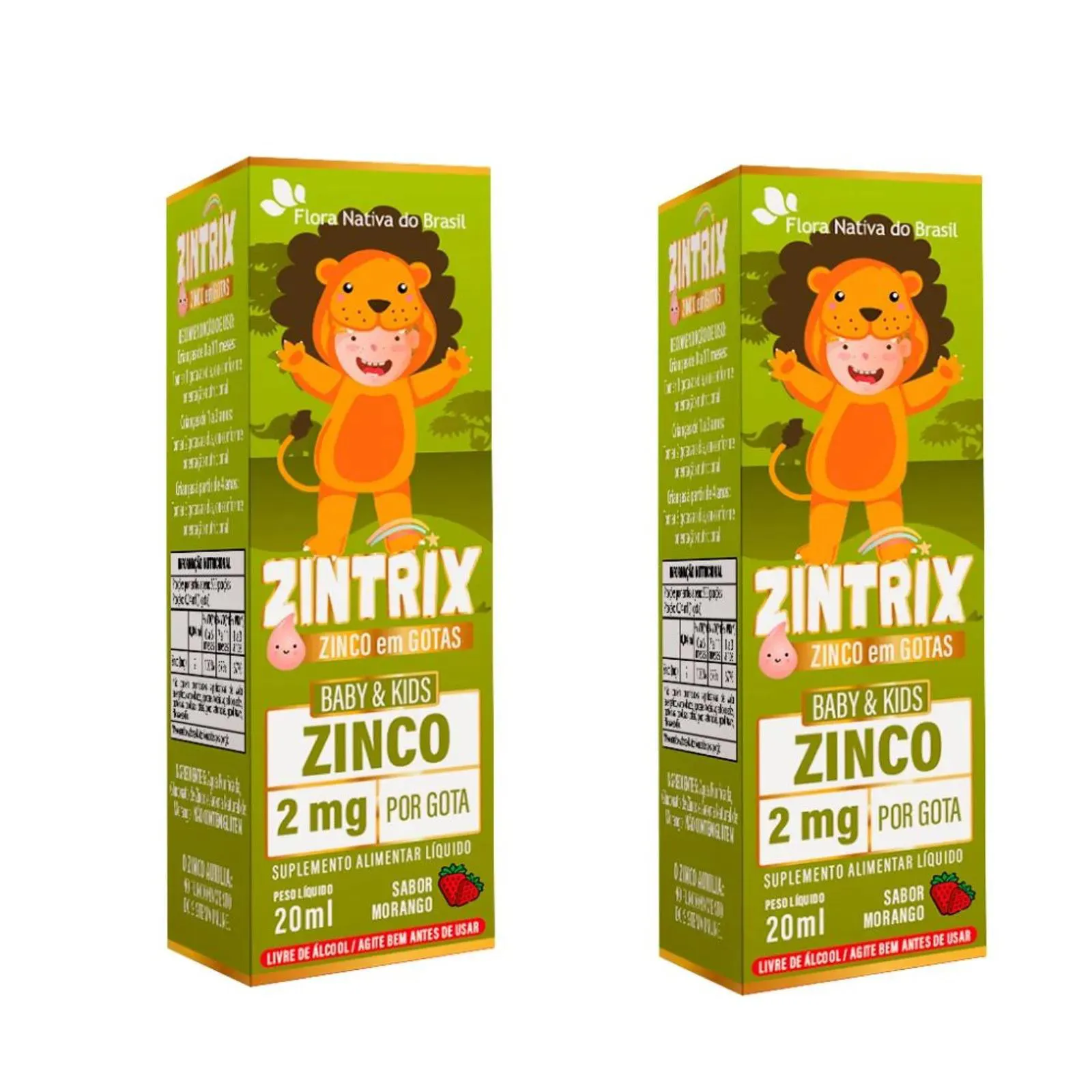Kit 2x Zintrix (zinco Infantil) 20ml – Flora Nativa Sabor:morango