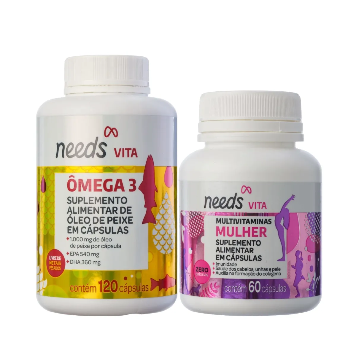 Kit Needs Vita Ômega 3 120 Cápsulas + Polivitamínico Mulher 60 cápsulas