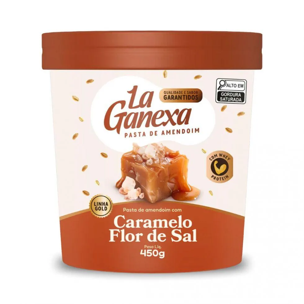 Pasta de Amendoim Integral Gourmet (450g) – Sabor: Caramelo e Flor de Sal (com Whey Protein)