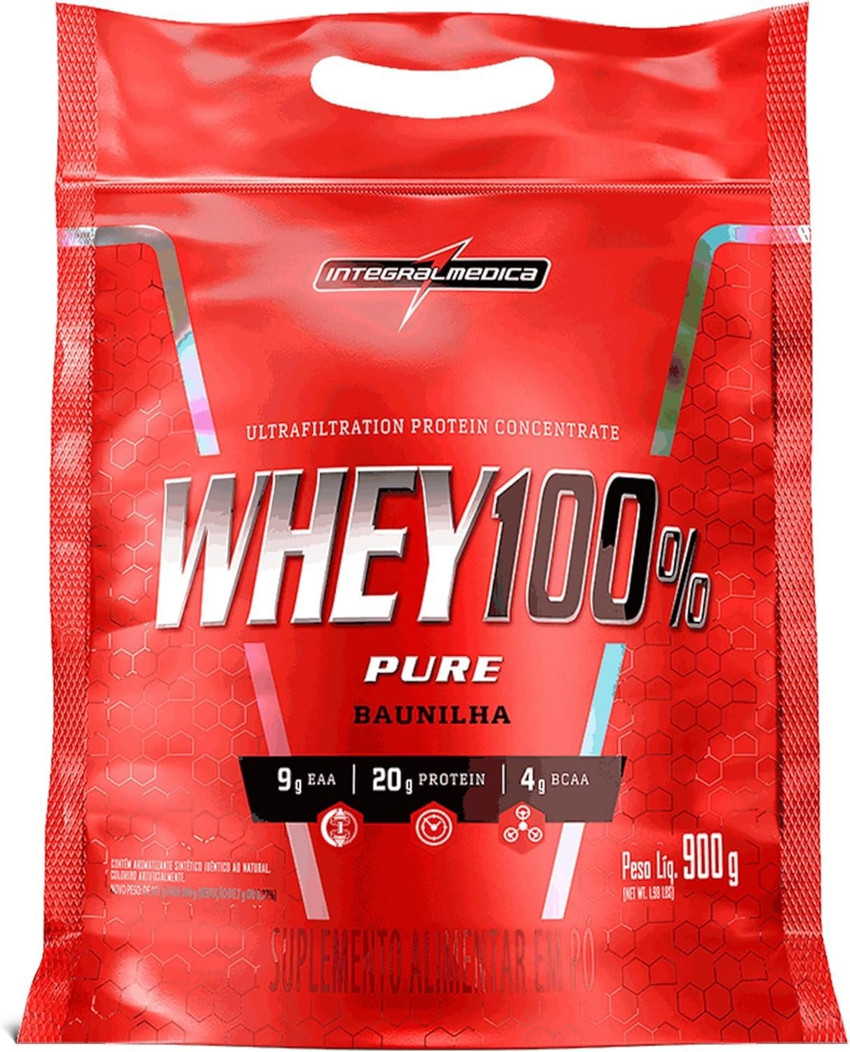 Integralmédica – Whey Protein Concentrado Baunilha 100% Pure – 20g de Proteína por Scoop, Suplementação Alimentar Pós-Treino, Fórmula Enriquecida com BCAAs – 900g