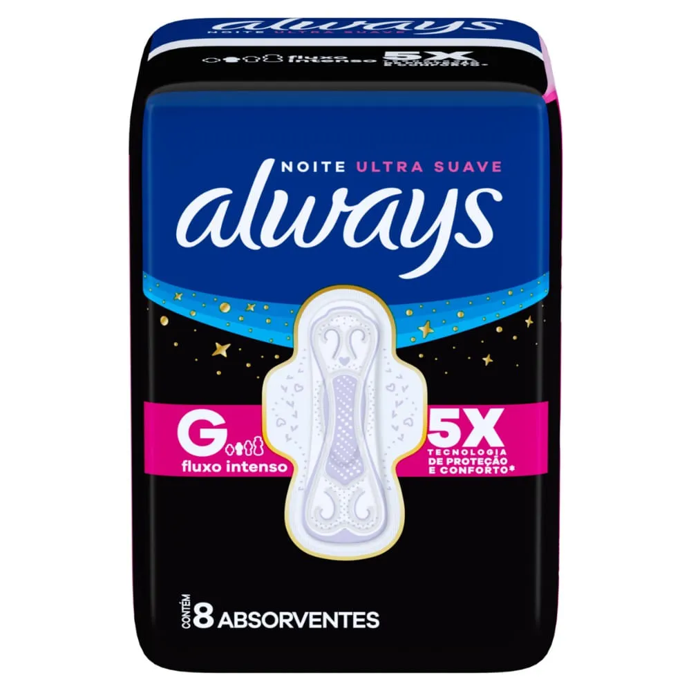 Absorvente Always Noite Longo Suave Com Abas Com 8 Unidades