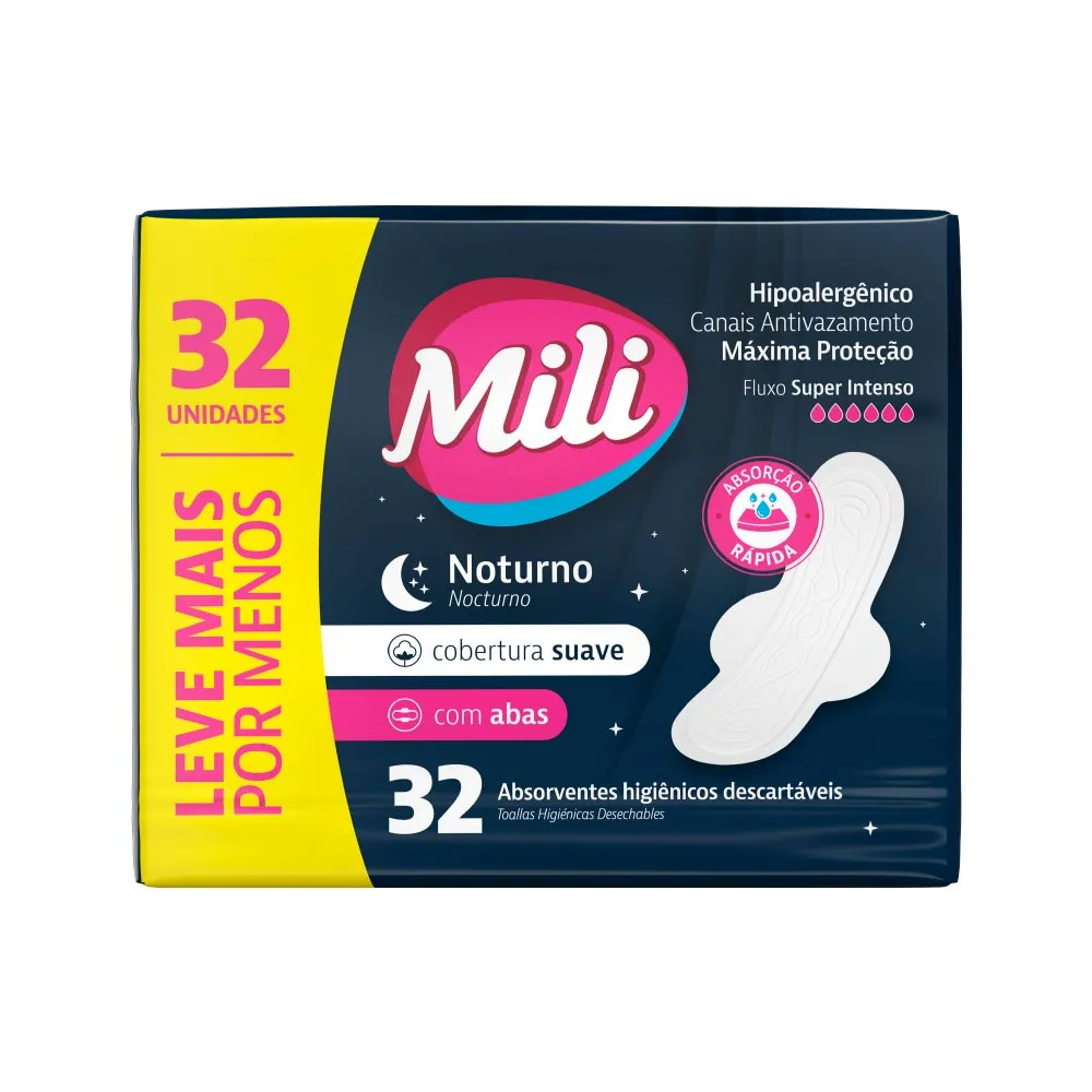 Absorvente Mili Noturno Com 32 Suave Com Abas