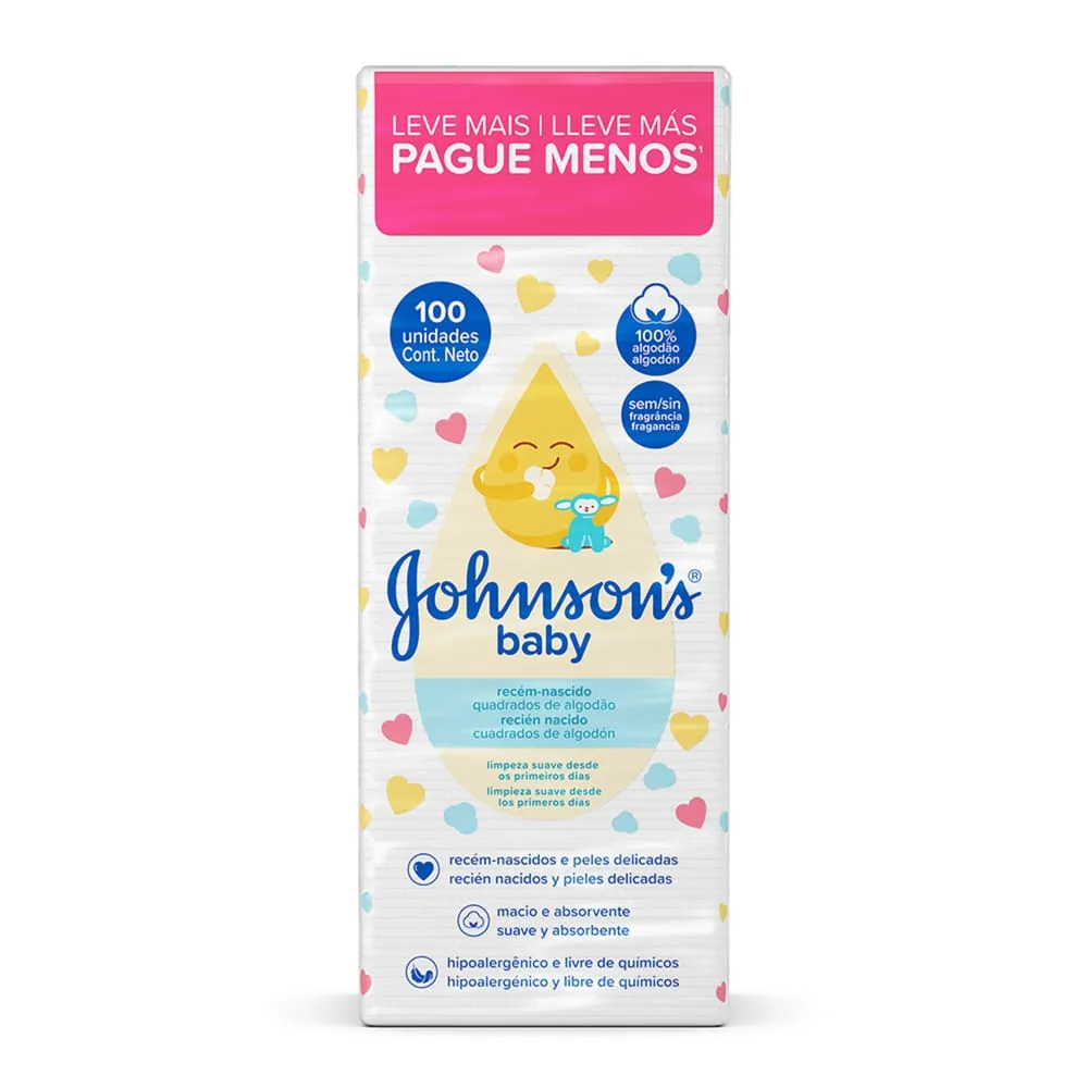 Algodao Quadrado Johnson ́s Baby Para Recem Nascido Com 100 Unidades