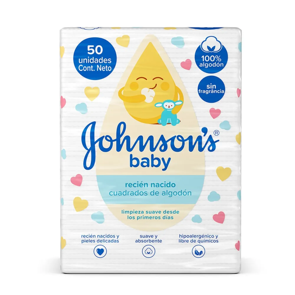 Algodao Quadrado Johnson ́s Baby Para Recem Nascidos Com 50 Unidades