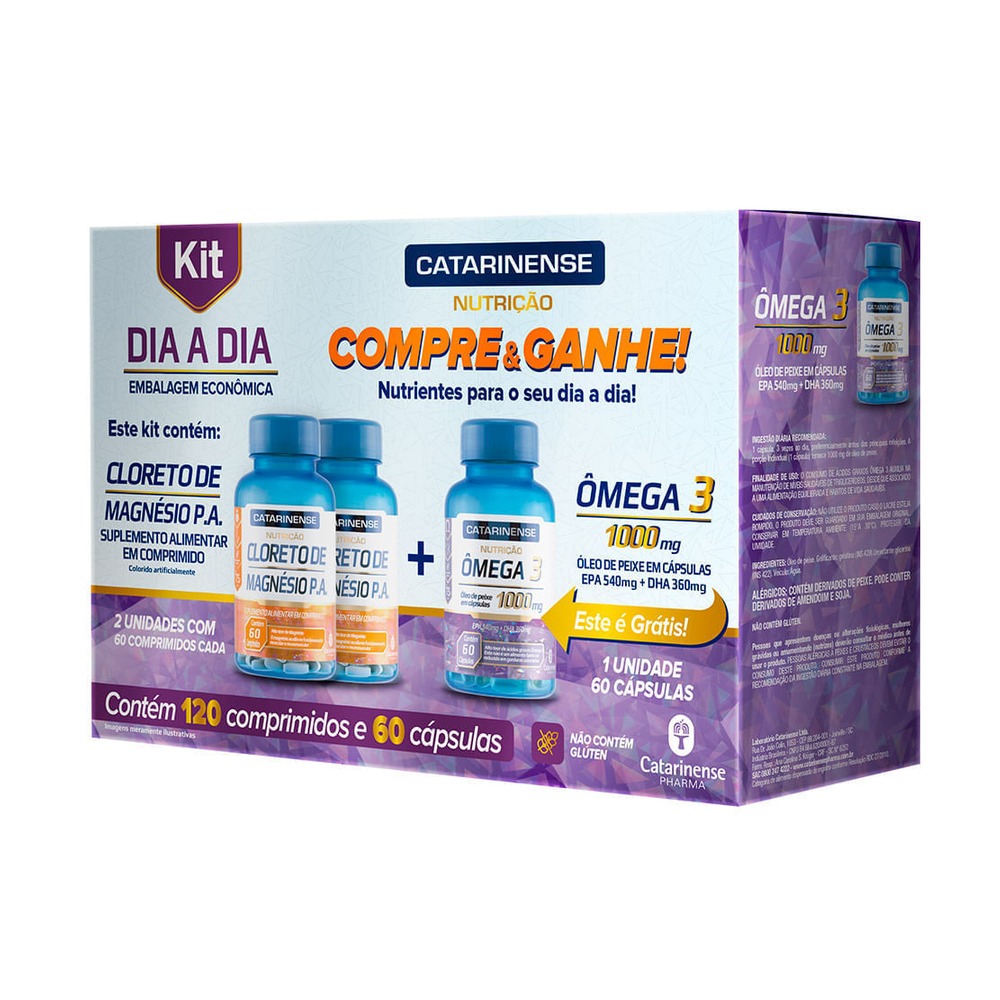 Dia A Dia Catarinense Cloreto De Magnesio P.a Com 120 Comprimidos+ Omega 3 60 Capsulas Espe