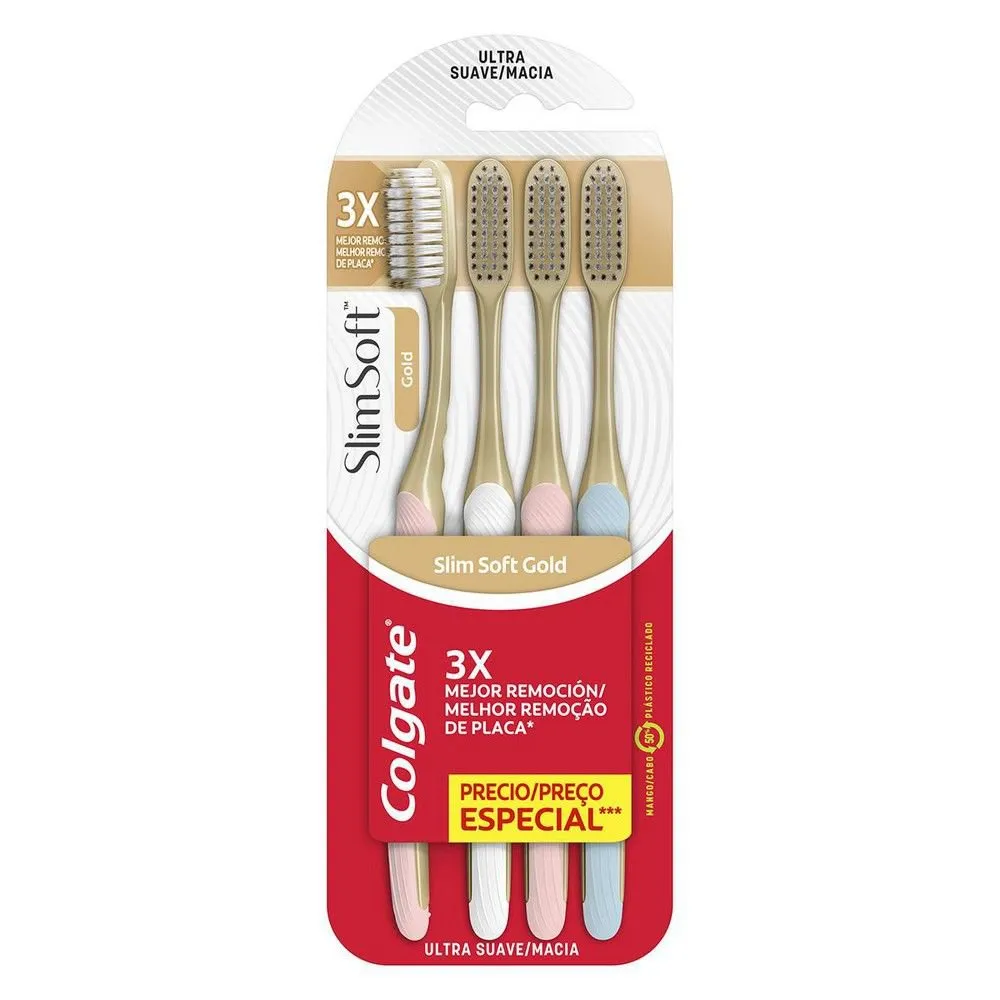Escova Dental Colgate Slim Soft Gold Macia 4 Unidades