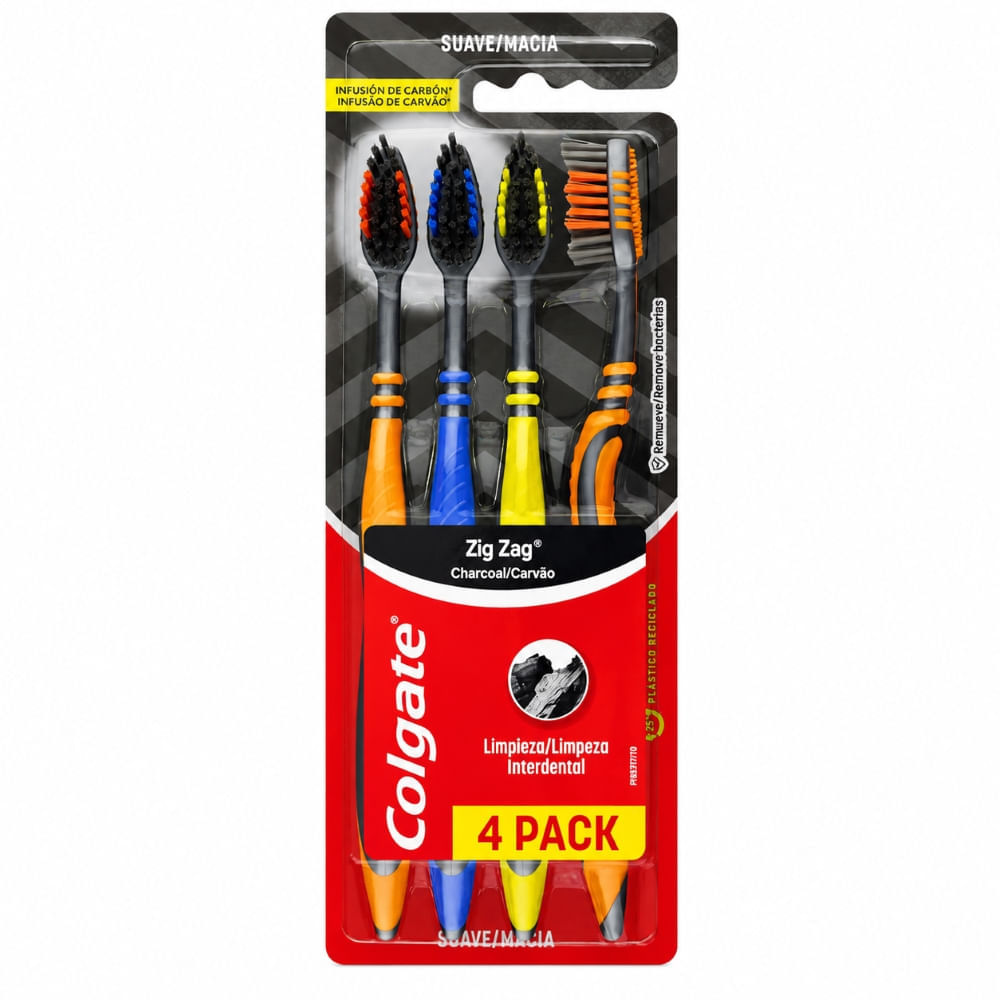 Escova Dental Colgate Zigzag Carvão 4 Unidades