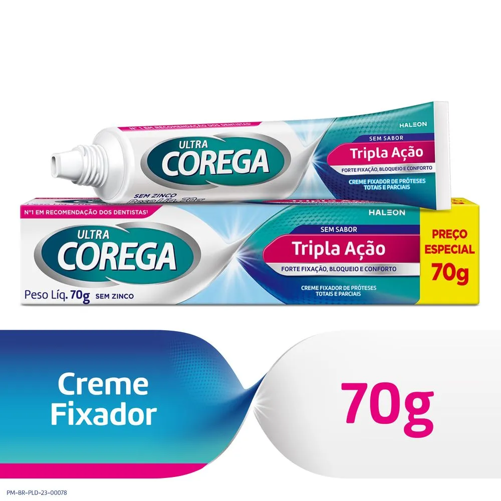 Fixador De Dentadura Ultra Corega 70gr Creme Tripla Acao Sem Sabor