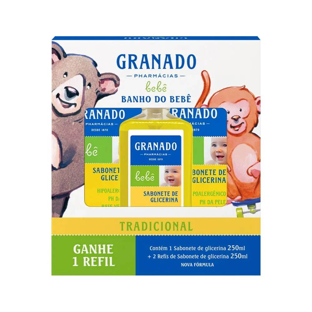Kit Banho Do Bebe Sabonete Liquido+ Refil+ Refil Granado Bebe Tradicional 250ml Cada