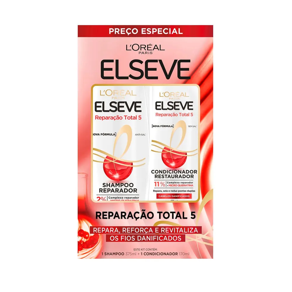 Kit Elseve Reparação Total 5 Shampoo 375ml + Condicionador 170ml
