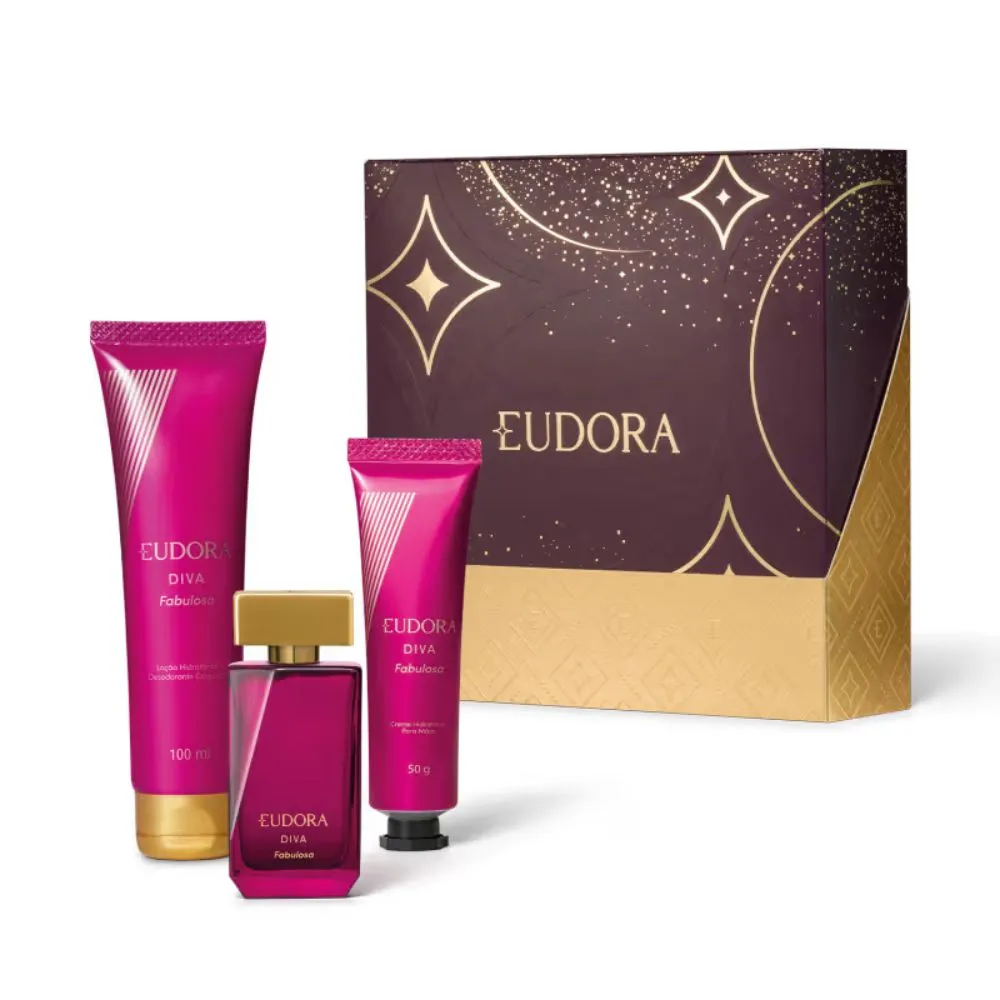 Kit Eudora Diva Fabulosa Colonia 30ml + Locao Hidratante 100ml + Creme Para Maos 50gr
