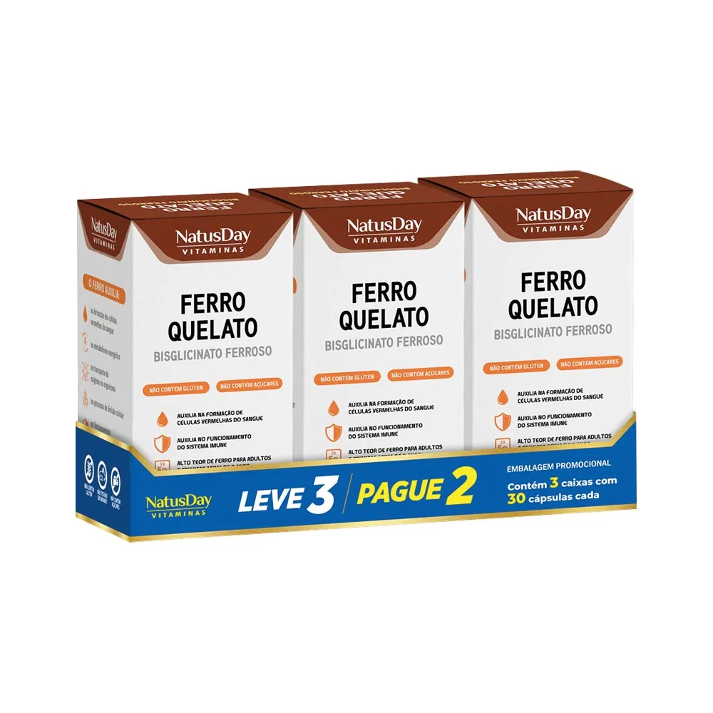 Kit Ferro Quelato Natusday Leve 3 Pague 2 Com 30 Capsulas Cada