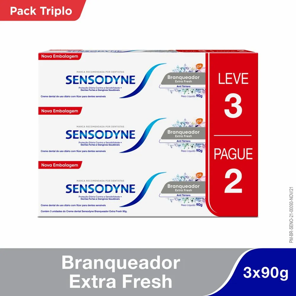 Kit Leve 3 Pague 2 Sensodyne Branqueador Extra Fresh Pasta De Dente Para Dentes Sensíveis 90g