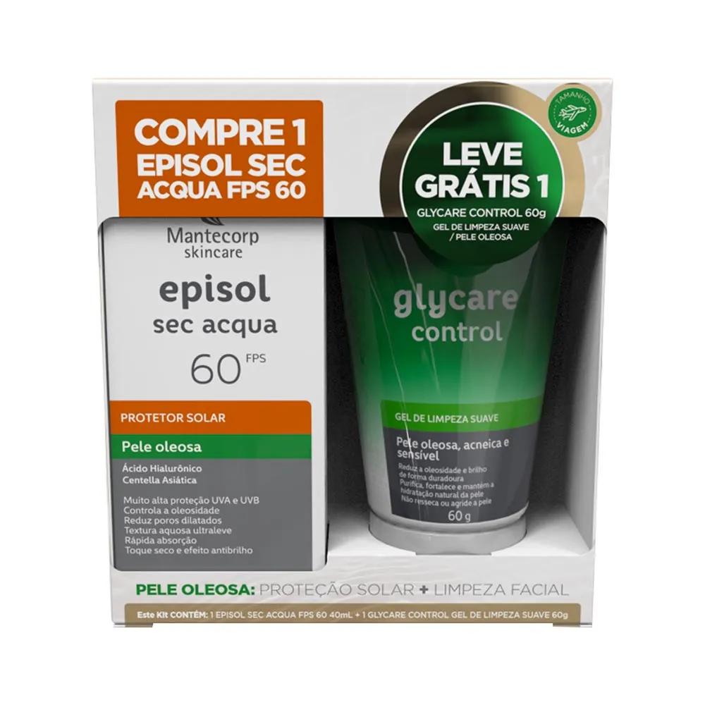 Kit Mantecorp Protetor Solar Episol Sec Acqua Fps60 Pele Oleosa 40ml + Gel De Limpeza Glycare Control 60g