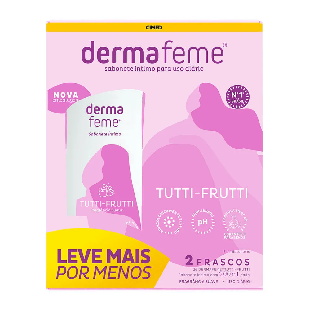 Kit Sabonete Liquido Intimo Dermafeme Tutti-frutti Com 2 Unidades 200ml Cada