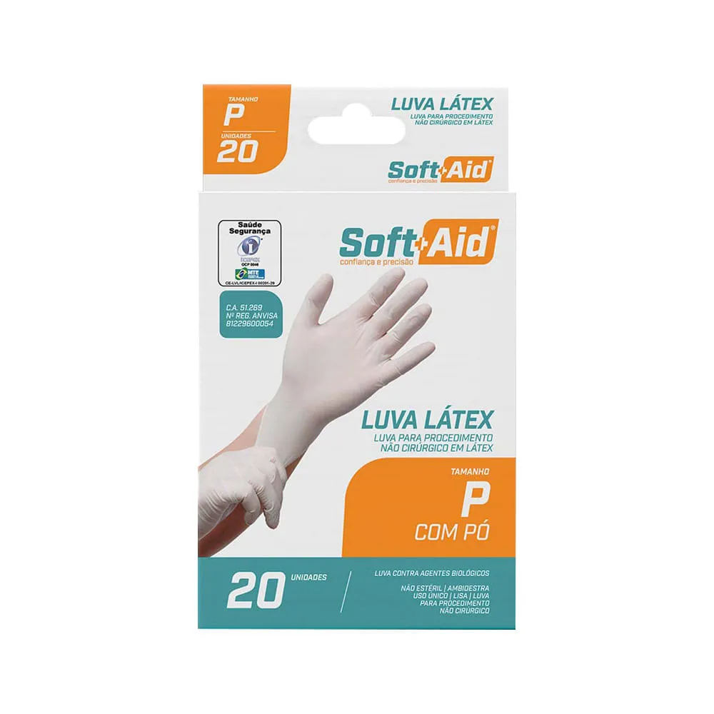 Luva Latex Soft Aid O Com Po 20 Unidades