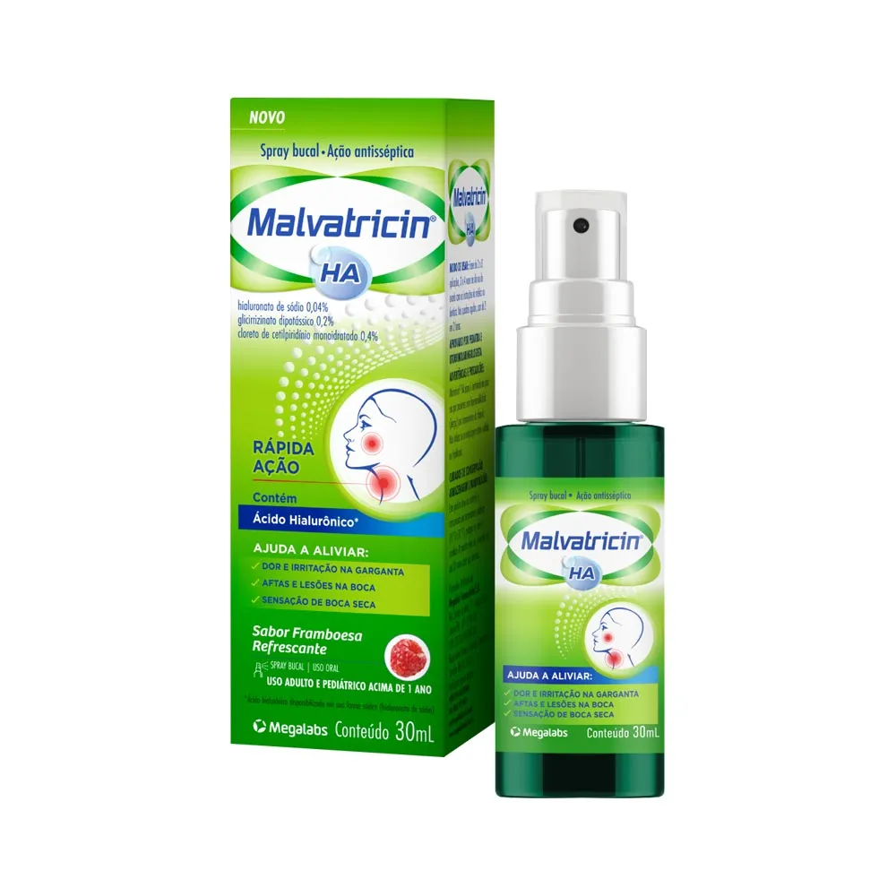 Malvatricin Fresh Ha 0,04 + 0,2 + 0,4% Spray Bucal Framboesa 30ml Megalabs