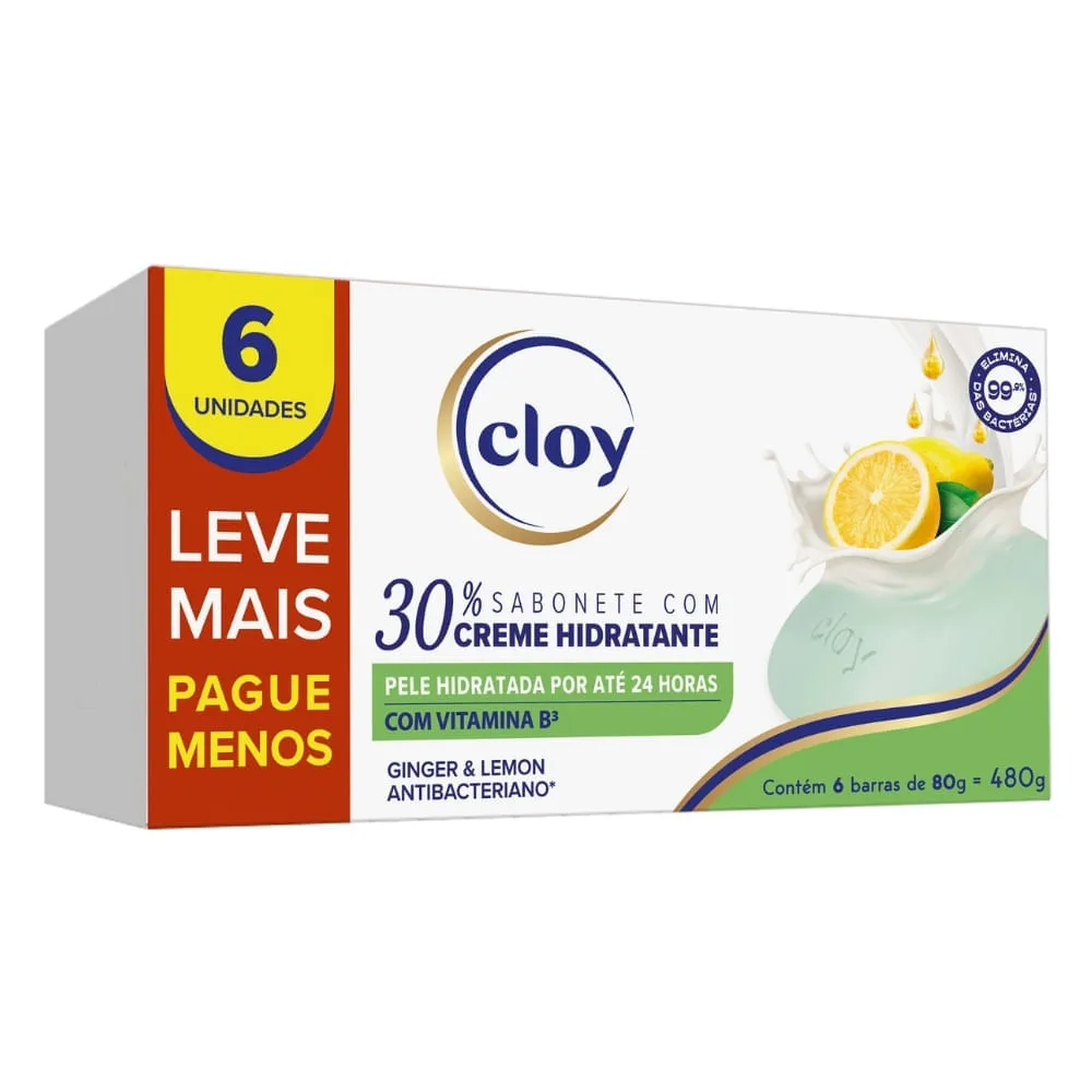 Sabonete Em Barra Cloy Ginger E Lemon Com 6 Unidades De 80g Cada
