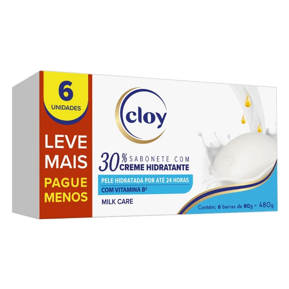 Sabonete Em Barra Cloy Milk Care Com 6 Unidades De 80g Cada