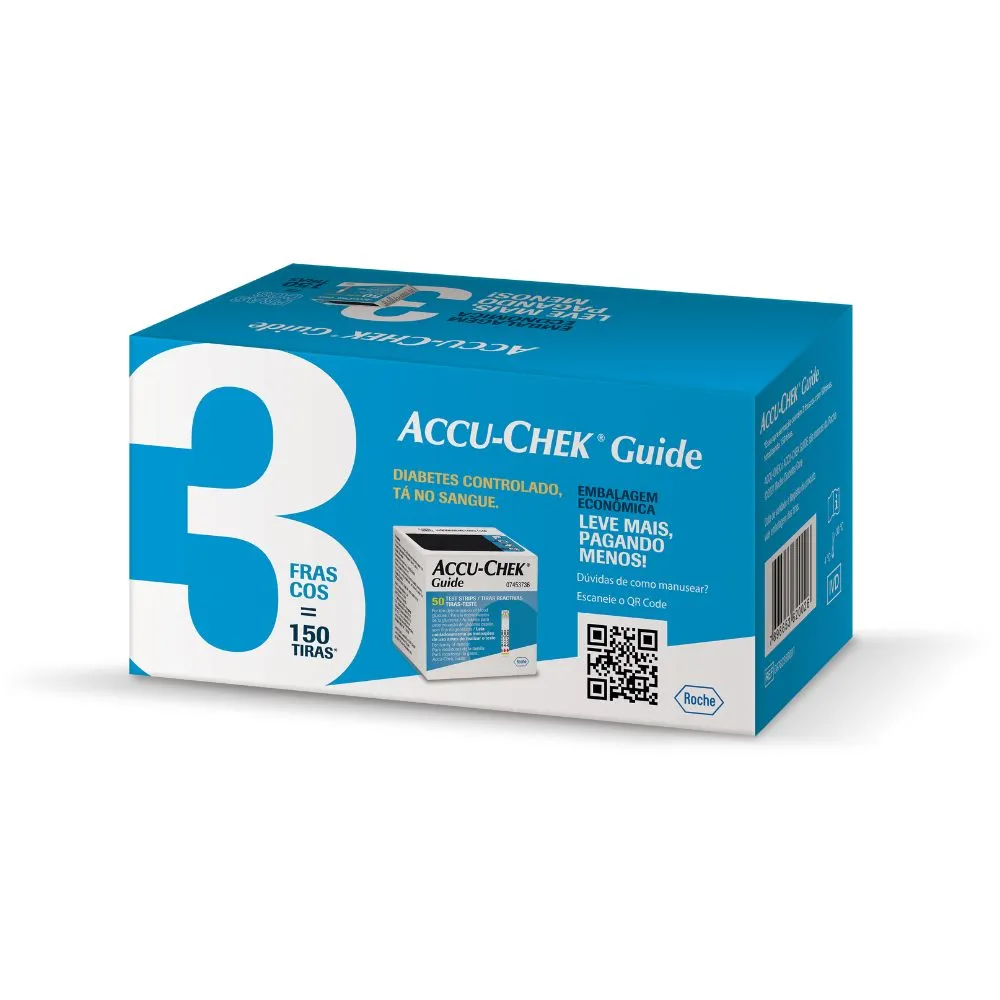 Tira De Teste De Glicose Accu-chek Guide 3 Caixas Com 50 Unidades Cada