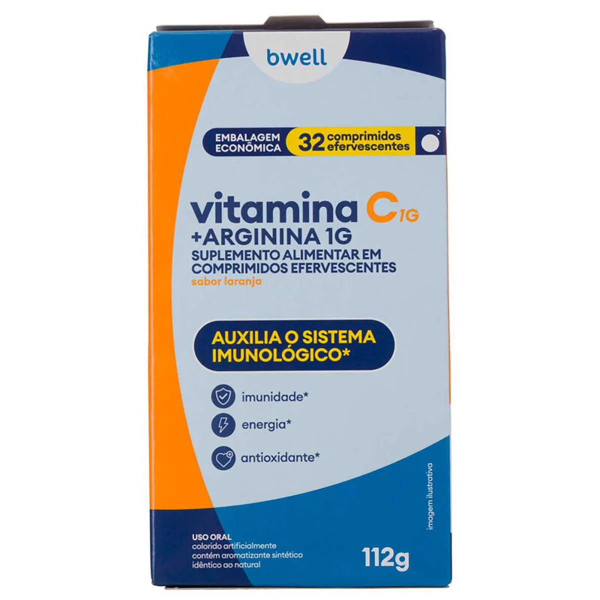 Vitamina C + Arginina bwell Laranja 32 Comprimidos Efervescentes